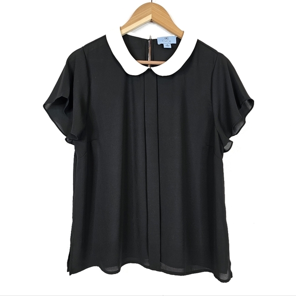 CeCe Black Top with White Peter Pan Collar - Picture 2 of 7